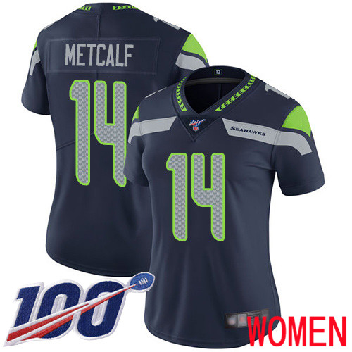 Seattle Seahawks Limited Navy Blue Women D.K. Metcalf Home Jersey NFL Football #14 100th Season Vapor Untouchable->youth nfl jersey->Youth Jersey